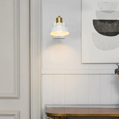 1 Light Plug In Or Hardwire Swing Arm Wall Sconce With White Finish Brass Accents White Cloth Cord Mounted Bedside Lamp For Bedroom