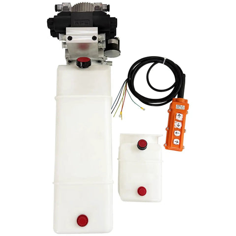 2200W Hydraulic Power Unit With Double Acting Pump And 24V DC Motor 3.17 Gallon Tank for industrial use, featuring pump and control unit.