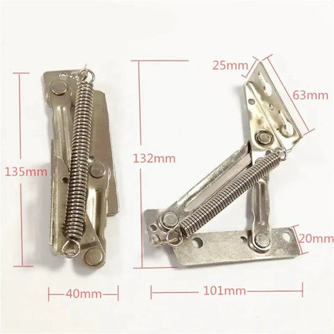 Two Pack Folding Sofa Bed Spring Hinges, 10Kg Load Capacity, 80 Degree Lift Up Stay Flap Cabinet Door Hinges dimensions shown