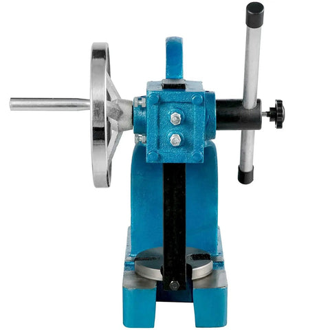 Heavy Duty 2 Ton Manual Arbor Press Desktop Punch Machine With Kickass Cast Iron Frame and Smooth Handwheel front view showing detailed components.