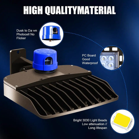 High quality materials in 150W LED Beast Mode Brightness Dusk To Dawn Flood Light IP65 Waterproof Shoe Box Fixture