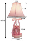 Pink Dancing Shoes Table Lamp For Girls Room, 14 Inch Tall Bedside Light With Fabric Stitch Shade, E26 LED Bulb Included