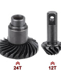 Steel 12T and 24T pinion gear set for TRX4M front and rear axles, shown with helical design and labels