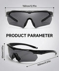 Outdoor Safety Shooting Glasses Anti Fog Tactical Goggles With 3 Interchangeable Lenses And Hard Case Lightweight Durable PC Frame Scratch Resistant All Day Comfort For Men And Women Khaki front and side view showing dimensions.