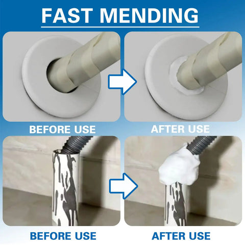 Before and after images of Sealant Clay For Wall Holes And Duct Seams, Waterproof Moldable Putty For Drain Pipes, AC Openings, And Wall Cracks, No Tools Needed, Quick, Easy Molding Repairs, 10 Pack applied to pipe seams and duct connections.
