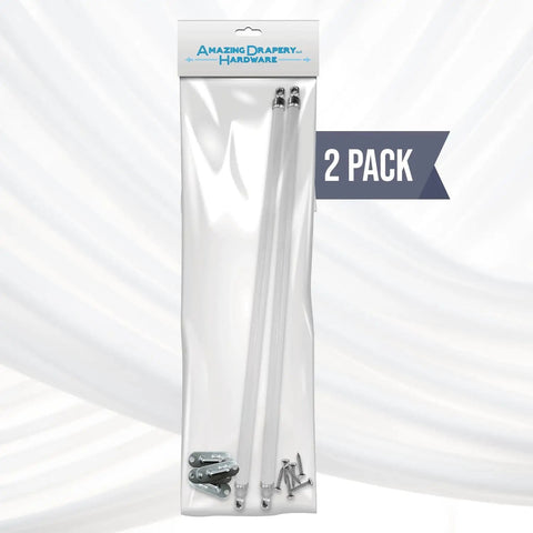 Rock Solid White Swivel Sash Curtain Rods, Adjustable 12 To 20 Inches, Set Of 2 With Nickel End Caps, showing rods and hardware.