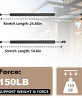 No Sweat 24 Inch Gas Struts 150 Lb Force Lift Supports displaying stretch lengths of 24.88in and 14.6in.