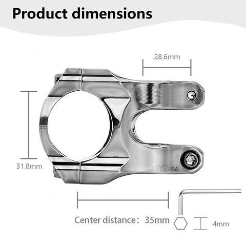 Beefy Aluminum MTB Bike Stem 30 Degree Rise, 50mm Center Distance, 28.6mm Steerer, 31.8mm Handlebar Clamp, CNC Machined 6061 T6 dimensions