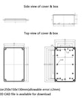Heavy Duty Outdoor Junction Box With Mounting Plate IP67 Waterproof Electrical Enclosure ABS Project Case dimensions and views