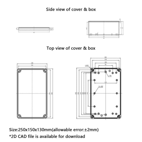 Heavy Duty Outdoor Junction Box With Mounting Plate IP67 Waterproof Electrical Enclosure ABS Project Case dimensions and views