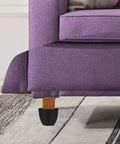 Close-up of sofa corner with Six Pack Screw On Furniture Legs For Chairs And Sofas Made From Plastic And Zinc Alloy Easy Installation.