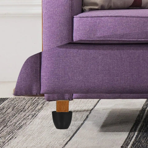 Close-up of sofa corner with Six Pack Screw On Furniture Legs For Chairs And Sofas Made From Plastic And Zinc Alloy Easy Installation.