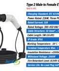 Pro Grade Type 2 EV Charging Cable Mode 3 Male To Female 22KW Three Phase 32A 16 FT Heavy Duty Extension Cord IEC Standard on a black background.