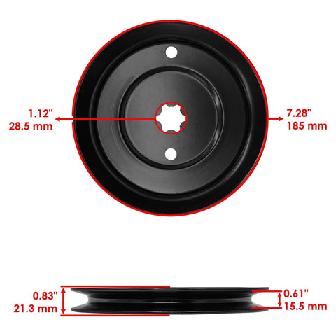 Heavy Duty Universal Transmission Pulley That Totally Replaces Drive Pully For Lawn Tractors And Mowers Fits Models Like 756-04002 Plus 956-04002, showing front and side views with measurements.