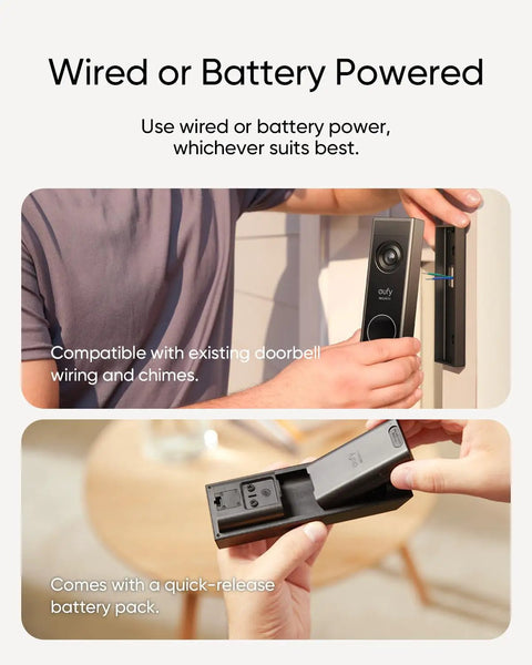 Wired or battery powered setup of the Dual Camera Smart Video Doorbell With Crisp 2K Clarity And Color Night Vision.