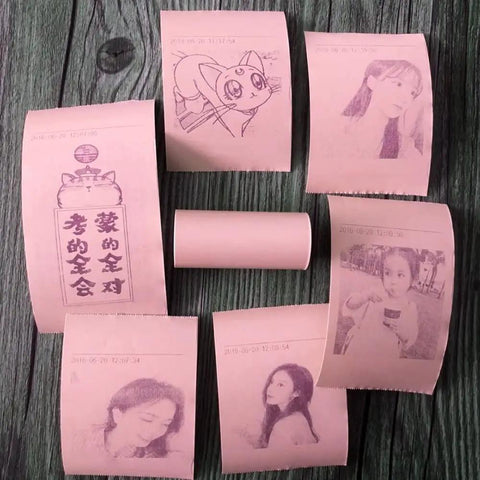 Twenty Pack Square Thermal Receipt Paper For Mini Pos Printers Self Adhesive Photo Sticker Rolls featuring printed images and labels.