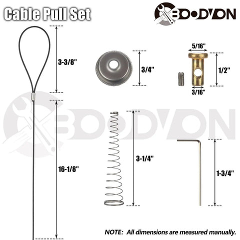 Built Tight Smooth Pull Adjustable Gate Latch Cord With Spring, Heavy Duty Stainless Steel Safety Cable Opener parts dimensions