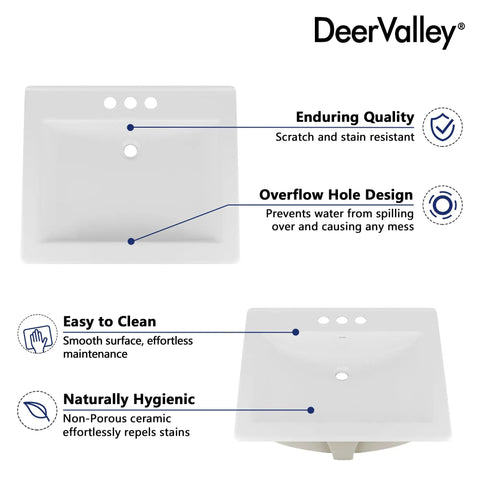 Slick White Ceramic Drop In Bathroom Sink 21 By 18 Inch Rectangle Basin with overflow hole design and easy cleaning features.
