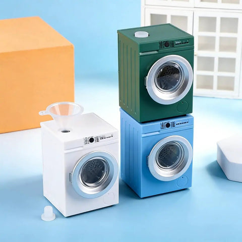 Straight Out The Box This 1:12 Scale Miniature Washer Rocks A Real Spinning Drum And Flip Top Lid Hitting Dead On Realism For Your Dollhouse Setup And Killing It For Custom Micro Landscape Diorama Projects, showcasing three colorful plastic miniature washers.