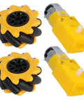 Mecanum wheels with TT motors set of 4, yellow and black, rubber-coated, 1.9-inch diameter