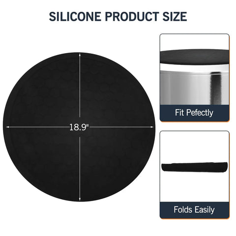 18.9 Inch Silicone Pizza Mat For Pi Prime Outdoor Oven, round mat with dimensions, foldable, durable, shown with details