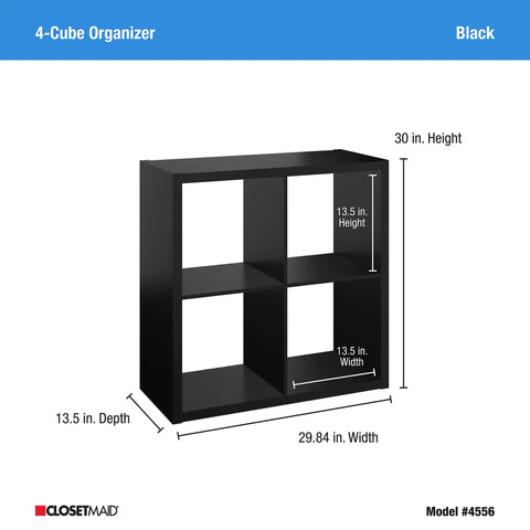 Open Back 4 Cube Storage Organizer In Black Built With A Sturdy Frame And Finished On Front And Back Perfect For Living Room Or Closet Organization Accepts 13 Inch Fabric Bins Easy Assembly