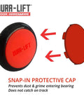 Close-up of snap-in protective cap for Quiet 2 In Sealed Nylon Garage Door Roller With 4 In Corrosion Resistant Stem 10 Pack.