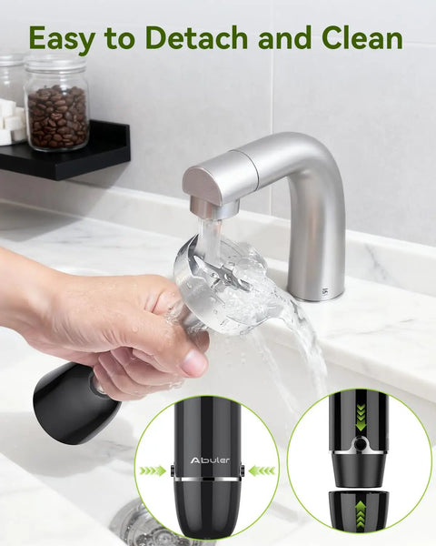 Powerful 1000W Handheld Immersion Blender 5 In 1 Stick Mixer being cleaned under faucet, BPA free 304 stainless steel build