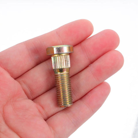 Secure Your Wheels With These 2 Pack M10 Wheel Lug Bolts Metal Studs Heavy Duty Replacement Hub Screws in hand.
