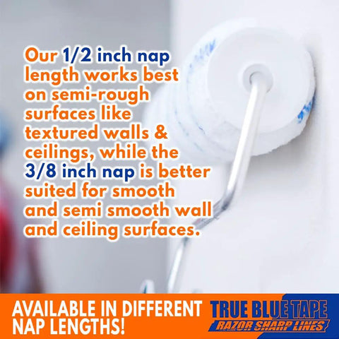 4 Inch Top Notch Microfiber Paint Roller Covers For All Surfaces, Pro Grade 3/8 Inch Nap on smooth wall with text overlay