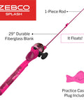 Kids Fishing Rod And Reel Combo, 29 Inch Floatable Spincast Set With 20 Size Reel, Right Hand Retrieve, 1 Piece Pink Pole