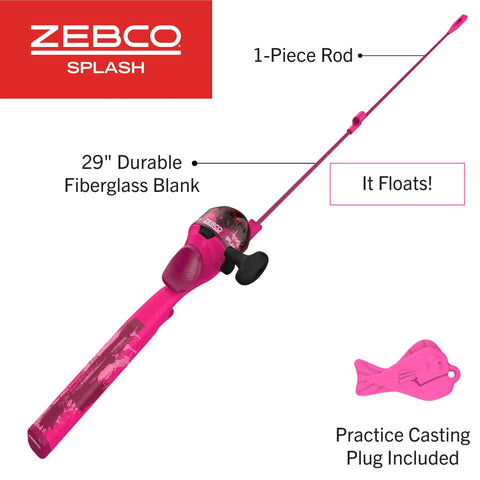 Kids Fishing Rod And Reel Combo, 29 Inch Floatable Spincast Set With 20 Size Reel, Right Hand Retrieve, 1 Piece Pink Pole
