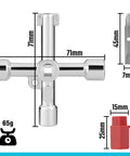 Four Way Sillcock Key With Bit Multi Functional Water Key Cross Key 1 Pack in zinc alloy with measurements and bit