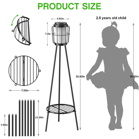 Dope Solar Outdoor Floor Lamp With Plant Stand 2 Pack Waterproof Metal Garden Lights size chart with child silhouette