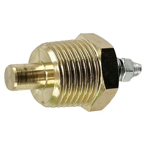 Brass engine coolant temperature sensor with threaded body, hex nut, and protruding sensing probe.