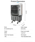 Portable Swamp Cooler With 100 Liter Water Tank And Three Wind Speeds To Beat The Scorching Heat, features water tank, adjustable airflow, and caster wheels.