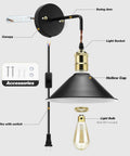 Plug In Wall Sconces Set Of Two Black Modern Wall Lights With Cord E26 Base Compatible Up To 60W Bulbs Not Included, parts labeled
