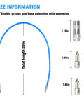 39 Inch Flexible Grease Gun Hose Kit With Spring Guard, 6 Inch Angled Tube, Standard Couplers And Sharp Type Nozzle One Eighth Inch NPT