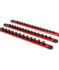 Magnetic Socket Rail Organizer with 42 Slots for One Quarter Inch Three Eighths Inch and One Half Inch Drive Sockets in red