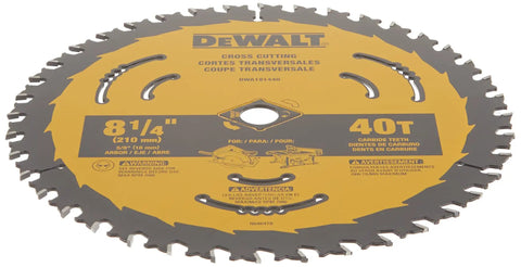 Cross Cut Circular Saw Blade 8 1/4 Inch 40 Tooth Tungsten Carbide Thin Kerf With Anti Stick Coating For Nail Embedded Wood Cuts DWA181440