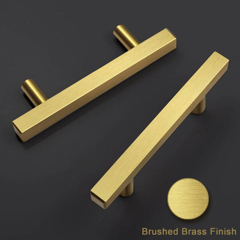 30 Pack Brushed Brass Cabinet Handles 3 Inch Modern Square Drawer Pulls with gold finish on dark background