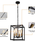 Lantern Pendant Light 4 Light Gold Chandelier With Farmhouse Industrial Cage Frame featuring exposed bulbs and metal frame