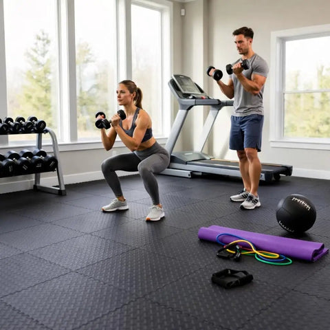Interlocking 12 Tile Exercise Mat Set for Your Home Gym Setup with 24 by 24 Inch EVA Foam Flooring Puzzle Mats in black