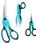 ProSeries 3 Piece Sewing Scissors Bundle For Fabric, Detail Work And Snips, Professional Grade Tempered Stainless Steel Blades, Rust Resistant, Sharp And Long Lasting For Craft Projects. teal and black sewing scissors set