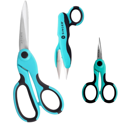 ProSeries 3 Piece Sewing Scissors Bundle For Fabric, Detail Work And Snips, Professional Grade Tempered Stainless Steel Blades, Rust Resistant, Sharp And Long Lasting For Craft Projects. teal and black sewing scissors set