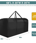 Patio Waterproof Extra Large Cushion Storage Bag With Handles, Zippered Outdoor Furniture Cover for 68In L x 30In W x 20In H