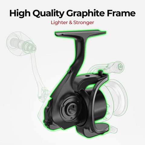 Carbon fiber frame of Viper X Spinning Reel Ultralight With Six Point Two To One Gear Ratio Ten Plus One Ball Bearings