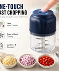 Cordless Electric Garlic Chopper And Mini Food Processor 400Ml Blue With Six Stainless Steel Blades Quick Chopping For Onions Ginger Herbs Easy Meal Prep Handheld Kitchen Gadget No Mess Recipe Helper with 6-blade cutting.
