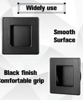 2 Pack Two And Three Quarters Inch Square Recessed Sliding Closet Door Finger Pull Handles Stainless Steel Durable Pocket Door Hardware With Solid Grip And Smooth Operation, black finish, smooth surface
