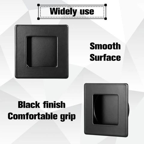 2 Pack Two And Three Quarters Inch Square Recessed Sliding Closet Door Finger Pull Handles Stainless Steel Durable Pocket Door Hardware With Solid Grip And Smooth Operation, black finish, smooth surface